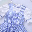 2017 süße blaue Kinder Mädchen mit kurzen Ärmeln Polka Dots Plaid Neugeborenes Baby Kleinkind Mädchen Halloween Kostüm Cosplay Party Kleid 12 M-8Y