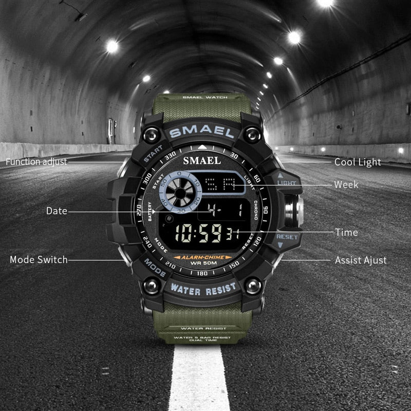 SMAEL Military Digital Watches Men Alarm Waterproof Watch LED Back Light Sport Wristwatch Chronograph Countdown Clock Male 8010