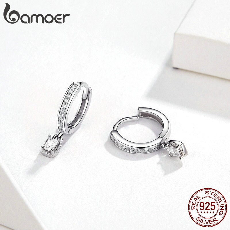 bamoer Hoop Earrings With Charm Solid Sterling Silver 925 High Quality CZ  Wedding Jewelry Engagement Statement Brincos BSE157