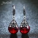 JIASHUNTAI Retro 100% 925 Sterling Silber Runde Granat Ohrringe Für Frauen Natürlicher Roter Edelstein Rubin Feiner Schmuck Beste Geschenke