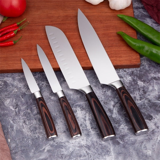 Mokithand Küchenmesser-Set Professionelle japanische Kochmesser 7CR17 High Carbon Edelstahl Fleisch Santoku Schälmesser