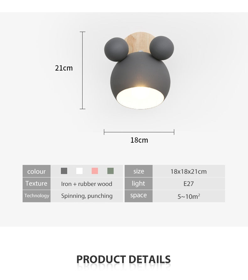 Nordic Wooden Wall Lamps Cute Cartoon Styling Coloful Wall Sconces Kitchen Restaurant Macaroon Decorative Bedside Lamp E27