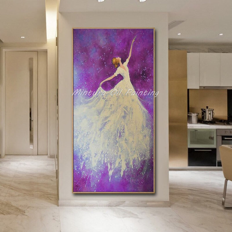 Cuadro de bailarina de Ballet Mintura pintado a mano paleta abstracta cuchillo pinturas al óleo sobre lienzo arte de pared para sala de estar decoración del hogar