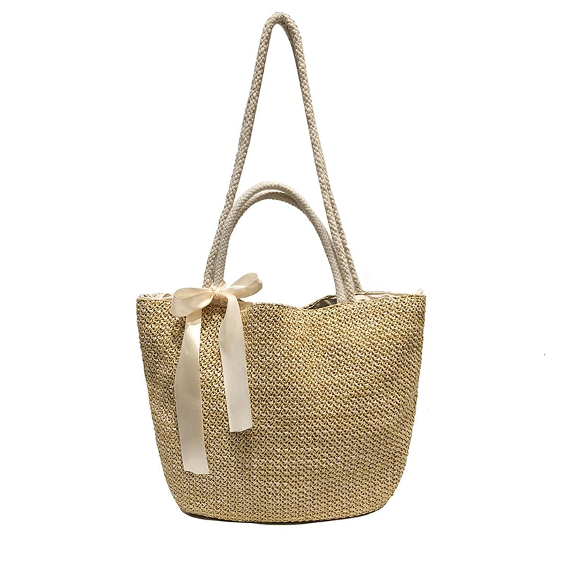 Fashion Rattan Woven Women Handbag Summer Beach Bag Large Capacity Tote Bag Handmade Knitted Straw Crossbody Bags for Women