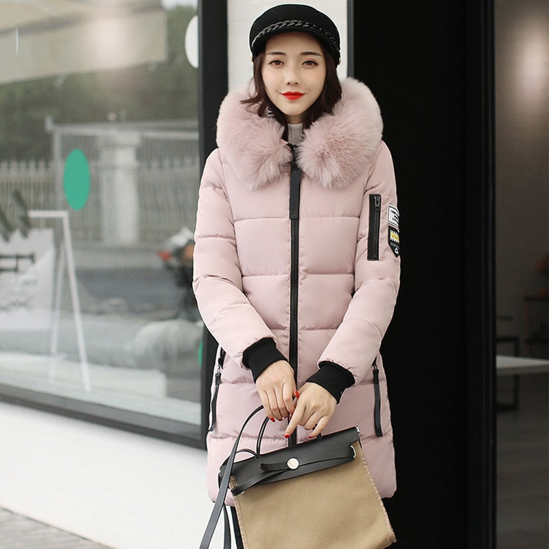 2021 new hooded loose long women winter jacket with fur collar warm thick parka cotton padded female fashion womens coat parkas