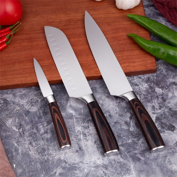 Mokithand Küchenmesser-Set Professionelle japanische Kochmesser 7CR17 High Carbon Edelstahl Fleisch Santoku Schälmesser