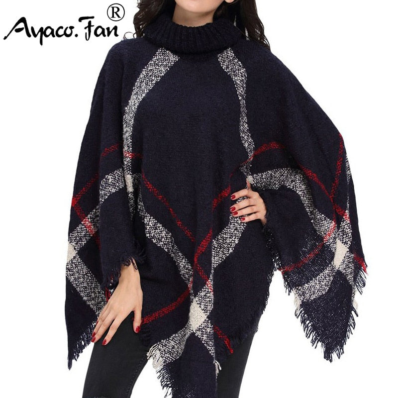 Winter Sweater Women Knitted Poncho Turtleneck Ladies Scarf Thick Warm Sweaters and Pullovers Poncho and Capes