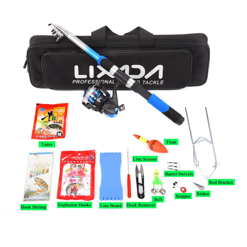 Lixada Fishing Tackle Set with 2.1m Telescopic Fiberglass Fishing Sea Rod Spinning Fishing Reel Baits Hooks Fishing Pole Rod Set