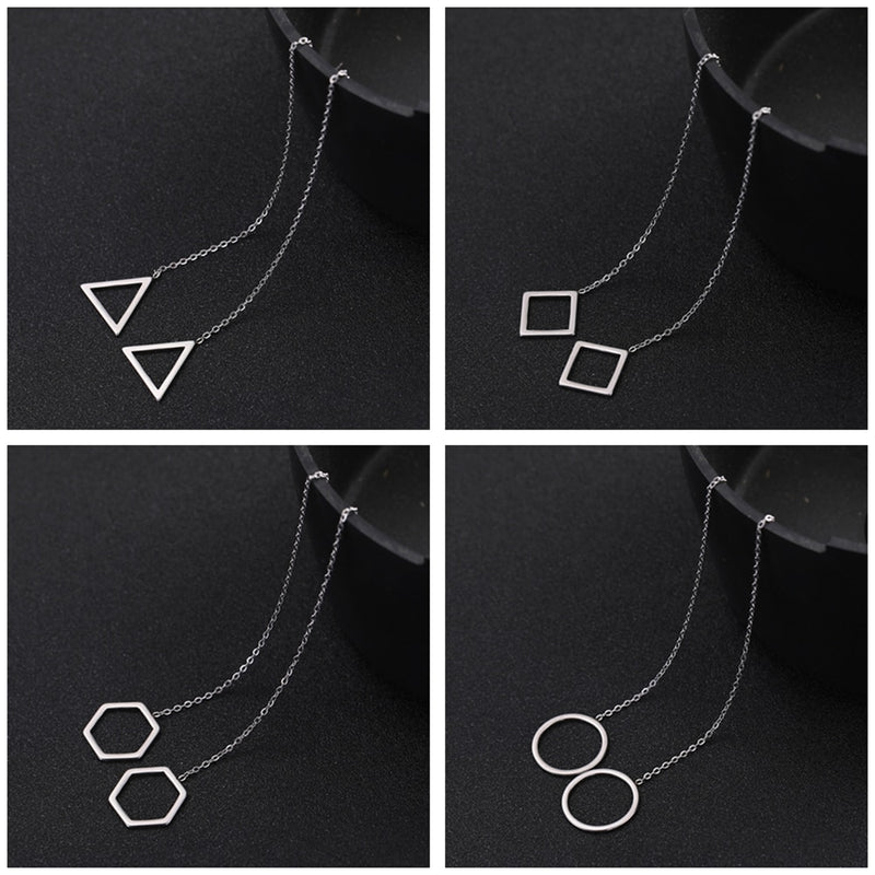 Teamer Simple Geometric Square Circle Long Earrings Long Chain Ear Wire Fashion Linear Earring Women Stainless Steel Jewelry