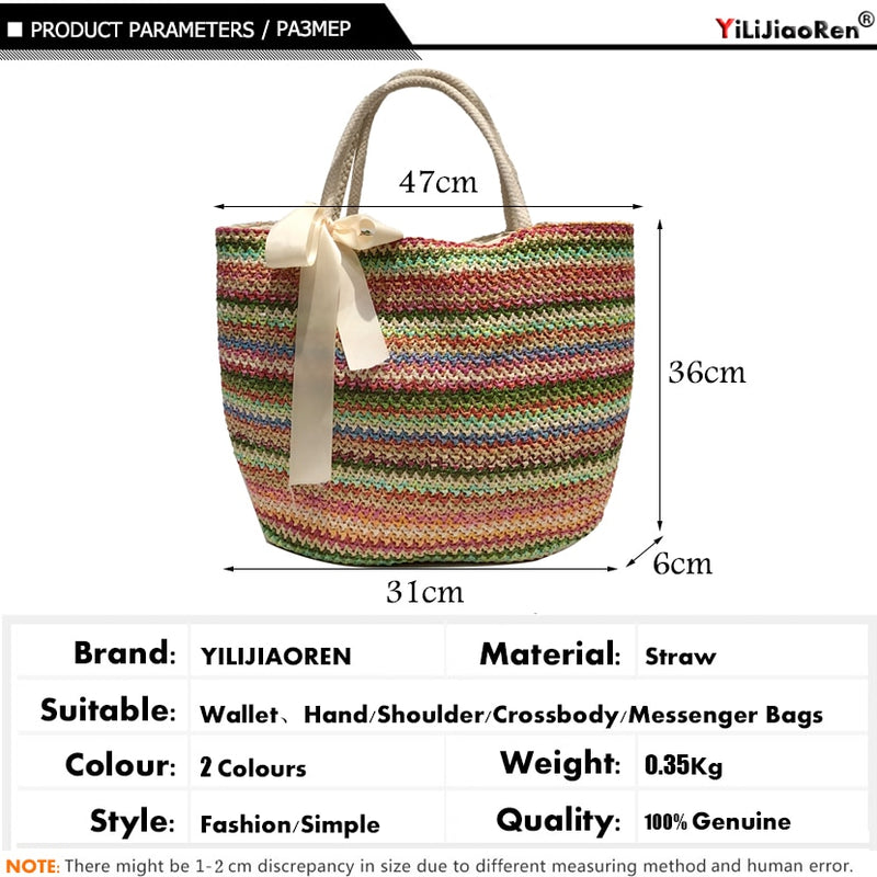 Fashion Rattan Woven Women Handbag Summer Beach Bag Large Capacity Tote Bag Handmade Knitted Straw Crossbody Bags for Women