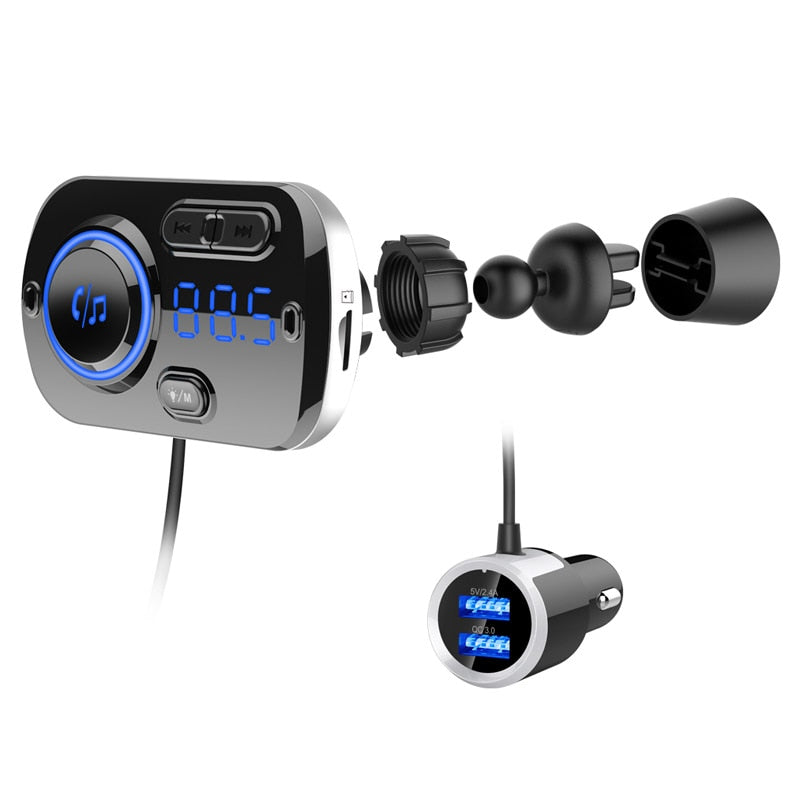 JaJaBor Bluetooth 5.0 Carkit Handsfree FM Transmitter AUX Audio Car Player A2DP Wireless Car MP3 Player Support TF Card Playback