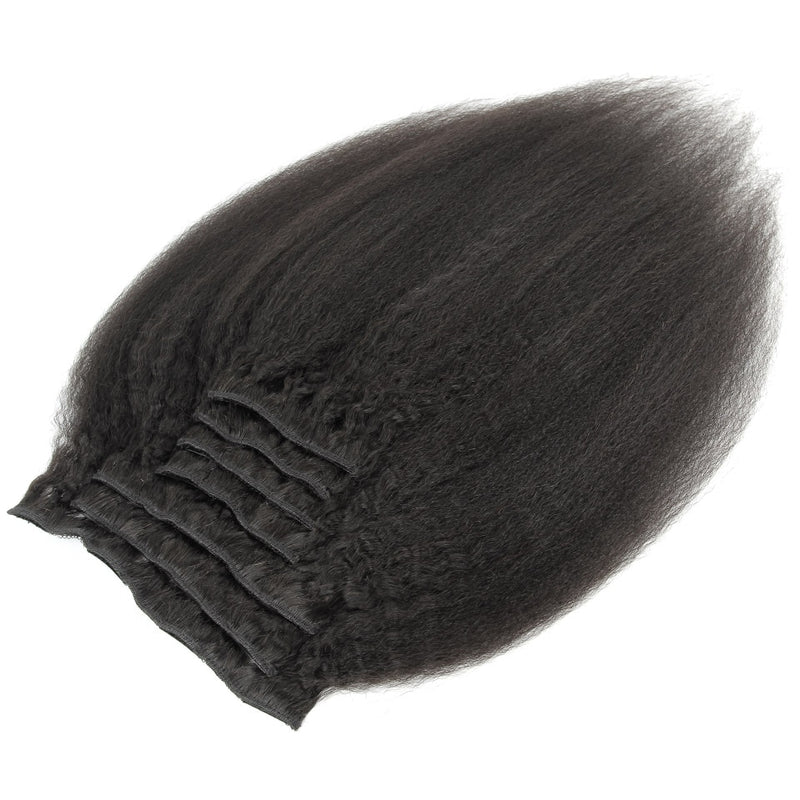 YVONNE Clip recto rizado en extensiones de cabello humano Cabello virgen brasileño Color natural 7 piezas / set 120g