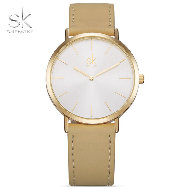 Shengke marca nueva moda estilo Simple superior famosa marca de lujo Reloj de cuarzo mujeres relojes de cuero Reloj Mujer Zegarek Damski