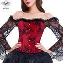 Corsé Steampunk de Halloween para mujer, corpiño Sexy de manga larga, corsé rojo con cordones, corpiño para fiesta, Club, boda, Tops de talla grande S-6XL