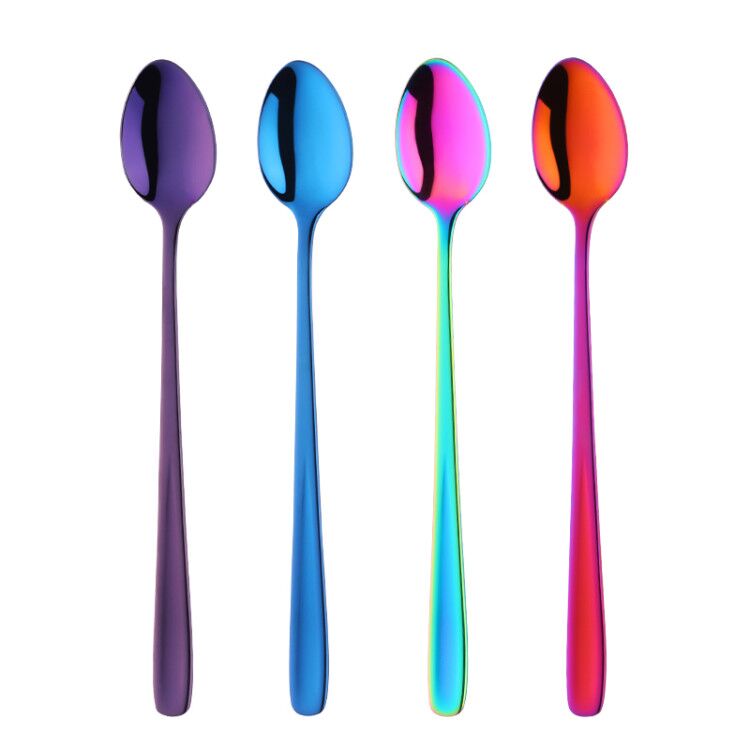 Stainless Steel Ice Spoon 8 Colors Dessert Scoop for Ice Cream Long Handle Honey Spoons Set Gold Yogurt Stirring Tools Mixing