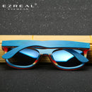 EZREAL Skateboard-Sonnenbrille aus Holz, blauer Rahmen mit Beschichtung, verspiegelte Bambus-Sonnenbrille, UV-400-Schutzgläser in Holzbox