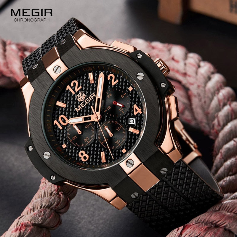 Army Sports Chronograph Quartz Wrist Watches Men Black Silicone Military Stop Watch Clock Man Relogios Masculino 2050G