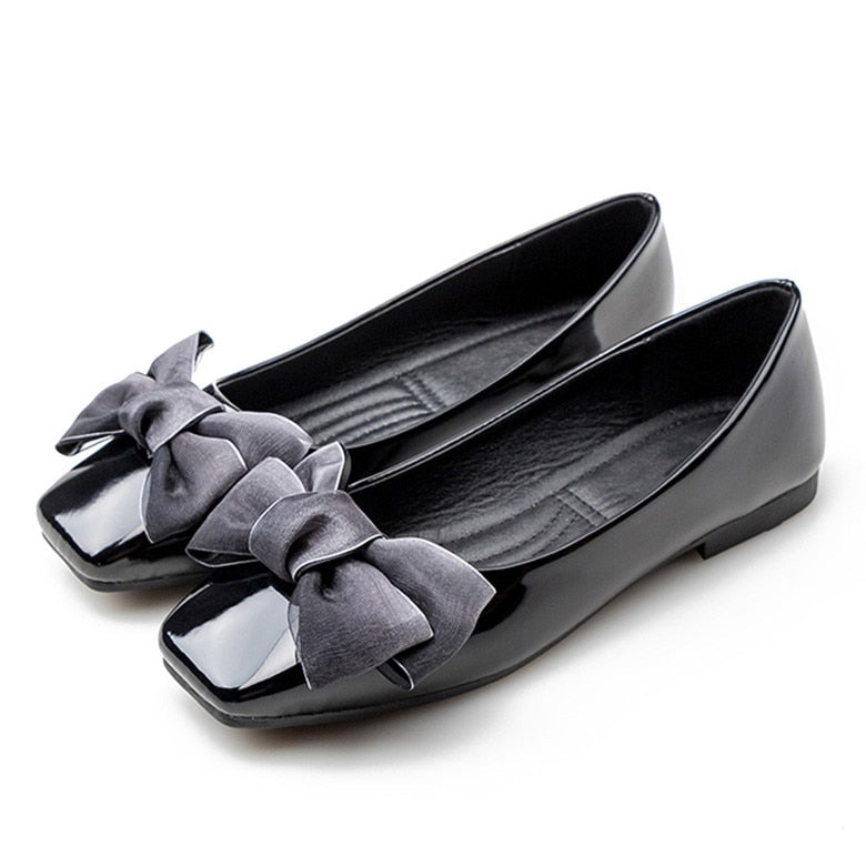 CEYANEAO2019 Spring New Fashion Luxury Women Soft Flat Butterfly Knot Ballet Flats Large Size Low Heels Designer ShoesE1129