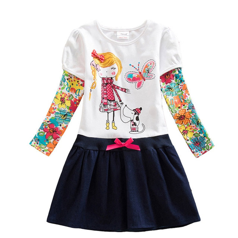 DXTON, vestidos de invierno para niñas, manga voladora, unicornio, vestido para niños, rayas de estrellas, ropa de algodón para niños pequeños, vestido informal para niñas