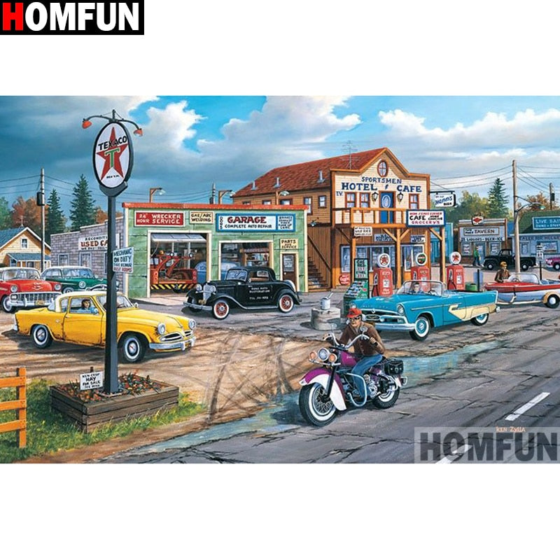 HOMFUN Full Square/Round Drill 5D DIY Diamond Painting &quot;Car house&quot; 3D Embroidery Cross Stitch 5D Home Decor A13442