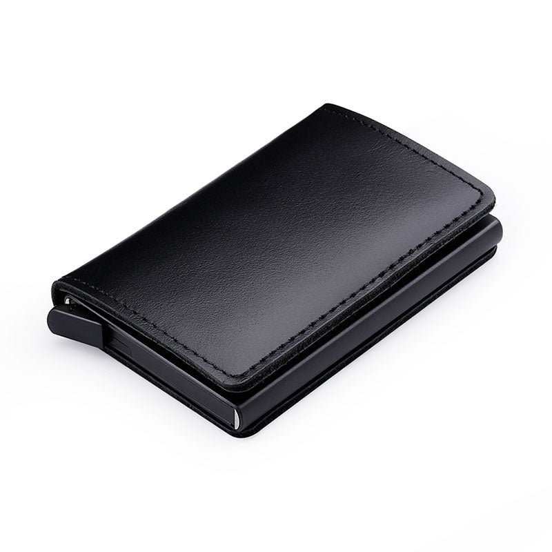 RFID Protected 100% Genuine Leather Card Holder Men Aluminum Metal Business Slim ID Credit Cardholder Mini Wallet（send 12）