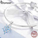 BAMOER Hochwertiger 925er Sterlingsilber Winter Schneeflocke Blau CZ Eleganter Charms Anhänger passend für Halsketten Anhänger Schmuck SCC940