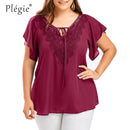 Plegie Large Size Lace Patchwork Shirt Damen Tops und Blusen Kurzarm Big Size Blusas Femininas Blusas Mujer De Moda 2022