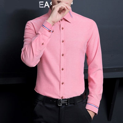 MIACAWOR Frühlings-Langarmhemden Herrenmode Oxford Camisa Masculina Slim Fit Freizeithemd Weiß C274