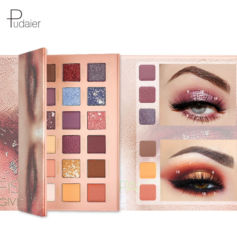 Pudaier 18 colors Eyeshadow Pallete Variety Mermaid Palette of Shadows Glitter Eyeshadow High Quality Waterproof of matte shadow