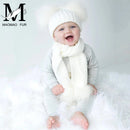Winter Real Fur Scarf and Hat Set Kids Big Real Raccoon Fur Balls Hat Double Fur Pom Pom Beanies Children Girls Warm  Scarf Cap