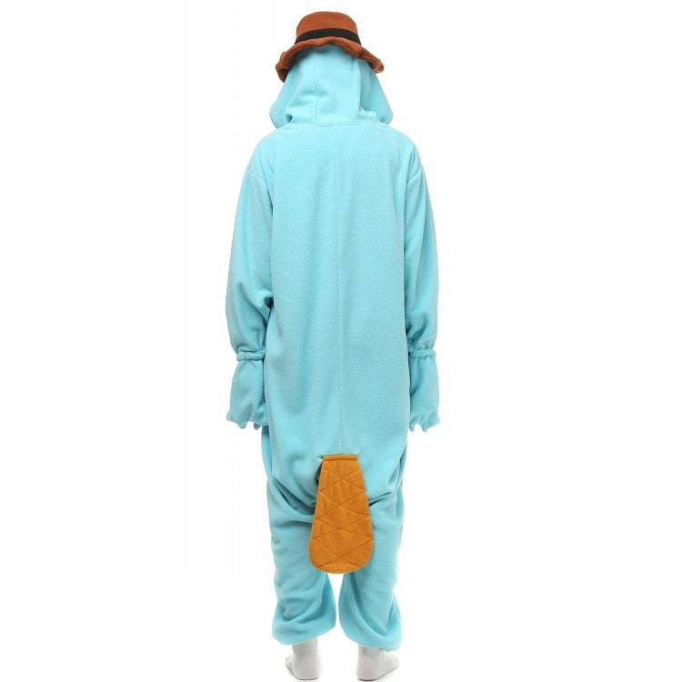 Unisex Perry the Platypus Costumes Teletubbies Onesies Monster Cosplay Pajamas Adult Pyjamas Animal Sleepwear Jumpsuit