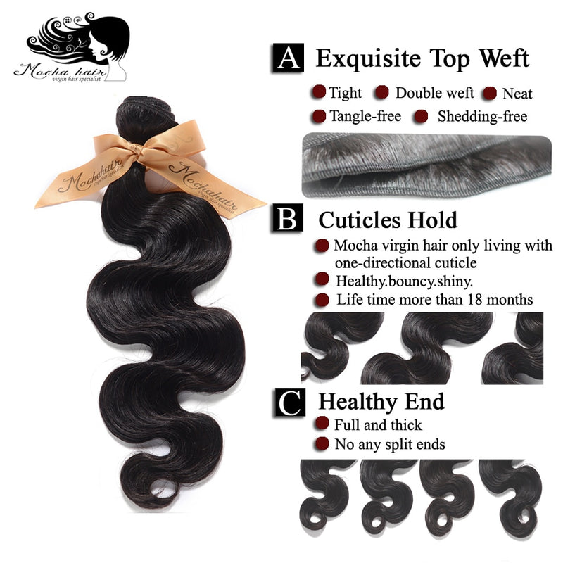 MOCHA Hair10A Brasilianische Reine Haarkörperwelle 3 Bundles10 "-24" 100% unverarbeitete Echthaarverlängerung Natürliche Farbe Kostenloser Versand