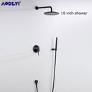 Badezimmer-Duschgarnitur aus gebürstetem Gold, massivem Messing, Rianfall-Kopf, Badewannenarmatur, Wandmontage, Deckenarm, Mischbatterie, Wassersystem, schwarz