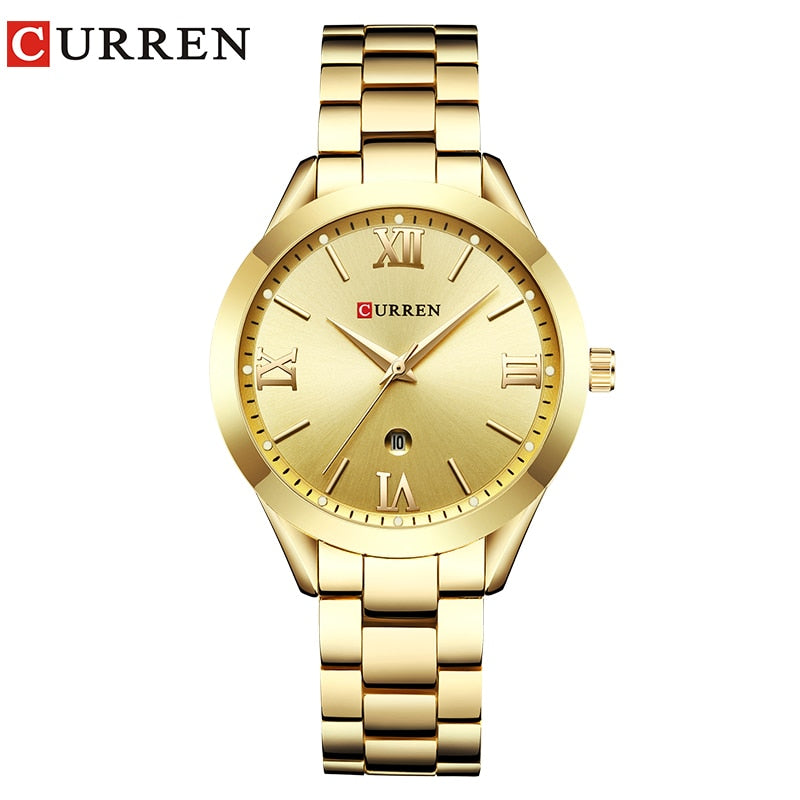 CURREN Brand Women Steel Watch Ladies Luxury Dress Fashion Quartz Wristwatch Classic Crystal Gold Bracelet Women Watch Clock