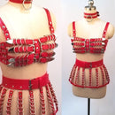 100% handgefertigter, strapazierfähiger, 4-reihiger Käfig-BH aus PU-Leder für Damen, Bondage, Brust, Dessous, BH, Gürtel, Rock, Hüftgurt