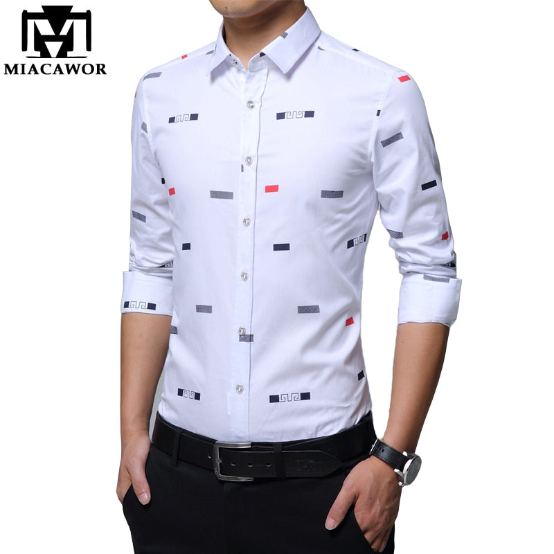 MIACAWOR Neue Männer Freizeithemden Mode Druck Camisa Masculina Slim Fit Langarm Camisa Soziale Männer Kleidung Plus Größe 5XL C379
