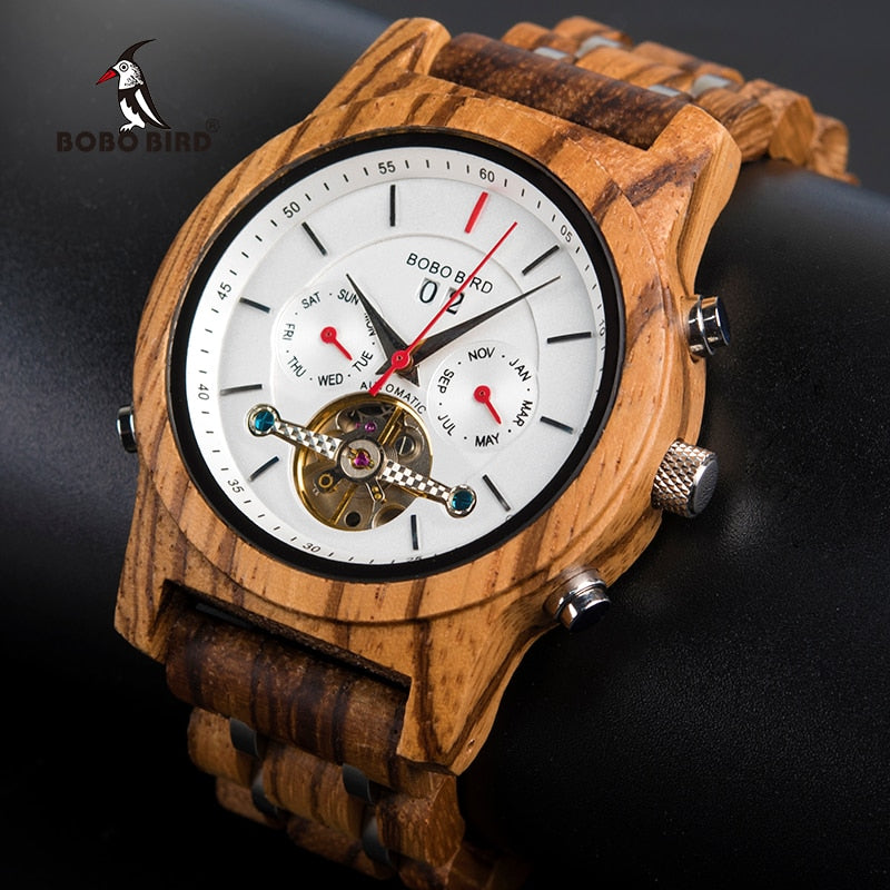BOBO BIRD Relojes mecánicos Hombres Marca superior Reloj de madera de lujo montre homme automatique W-Q27