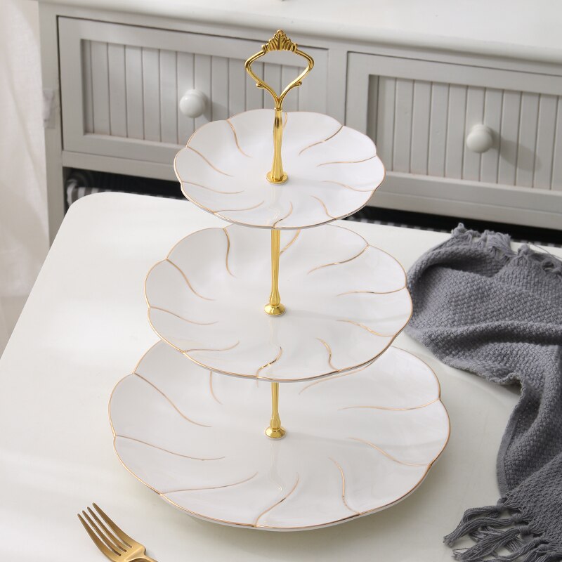 Europe Gold Inlay Bone China Fruit Plates Snack Dishes Cake Plate Candy Dish Porcelain Tray Ceramic Tableware Decoration