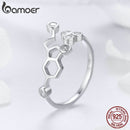 BAMOER Real 925 Sterling Silber Waben verstellbare Fingerringe für Frauen Klar CZ Ring Hochzeit Verlobungsschmuck Anel SCR433