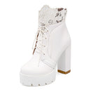 Gdgydh 2022 Herbst Frauen Schnürung Plateaustiefel High Heels Weibliche Schwarze Plateauschuhe Frühling Kurze Stiefel Damen Schuhe für Party