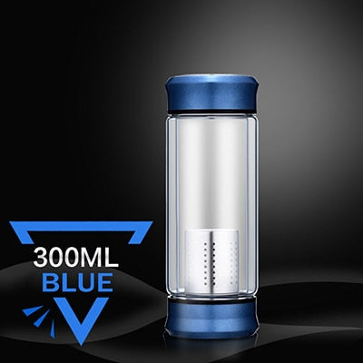 Glaswasserflasche mit losem Blatt-Teesieb Tee-Ei Doppelwandige Glasflasche Frei zerlegbare Thermoskanne 300ML 400ML
