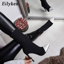 Eilyken 2022 Neue Frauen Socken Stiefel Spitzschuh Elastische Hohe Stiefel Slip On High Heel Stiefeletten Frauen Pumps Stiletto Botas