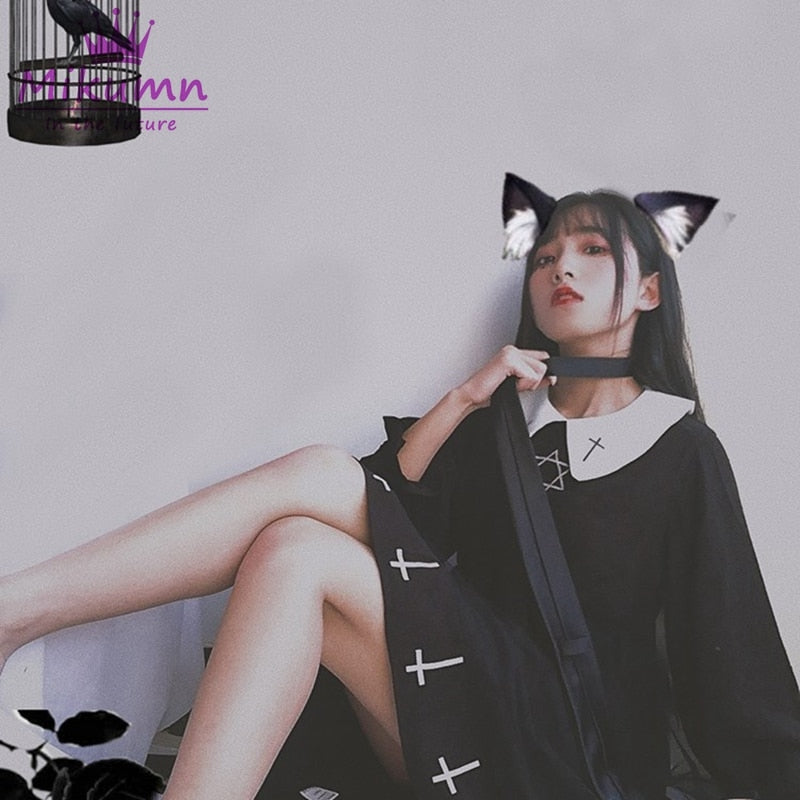 Harajuku Fashion Cross Cosplay Süßes Mädchenkleid Japanischer Gothic-Stil Stern Tüllkleid Lolita Kawaii Kleider