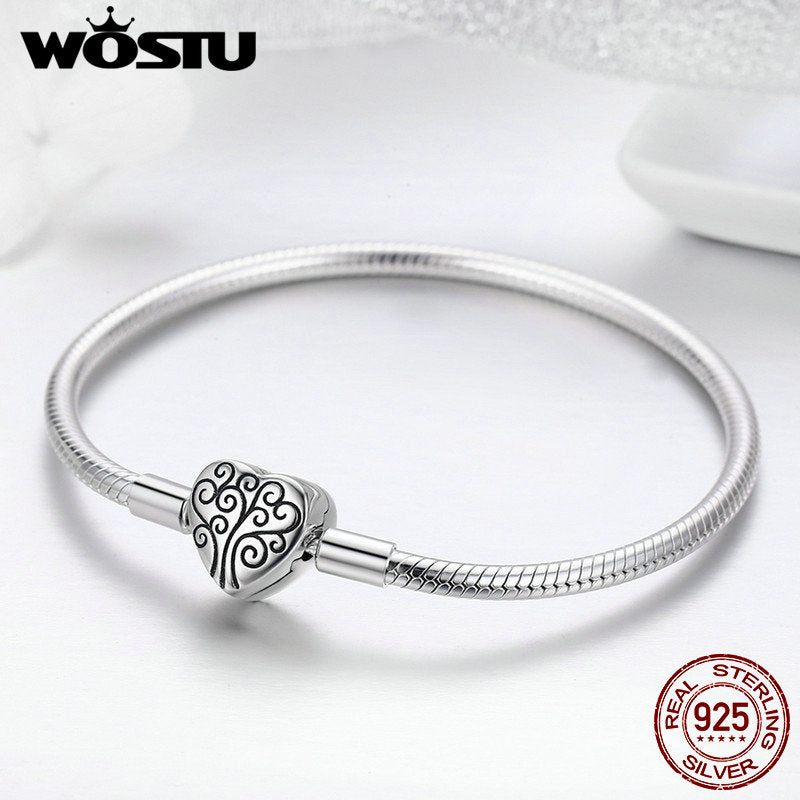 WOSTU Genuine 925 Sterling Silver Tree of Life Charm Bracelet &amp; Bangle For Women Fit Original Brand DIY Beads Jewelry CQB066