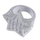 JINAO Neues Design Goldfarbe fünfzackiger Sternring Mikro gepflasterter großer Zirkon glänzender Hip-Hop-Fingerring für Männer-Frauen-Geschenk