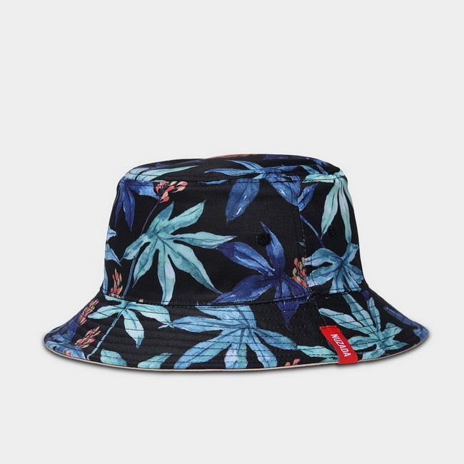 NUZADA Print Bucket Hat Summer Hats For Women Fisherman Hat Cotton Foldable Female Sunscreen Shade Caps Double Sided Can Be Worn