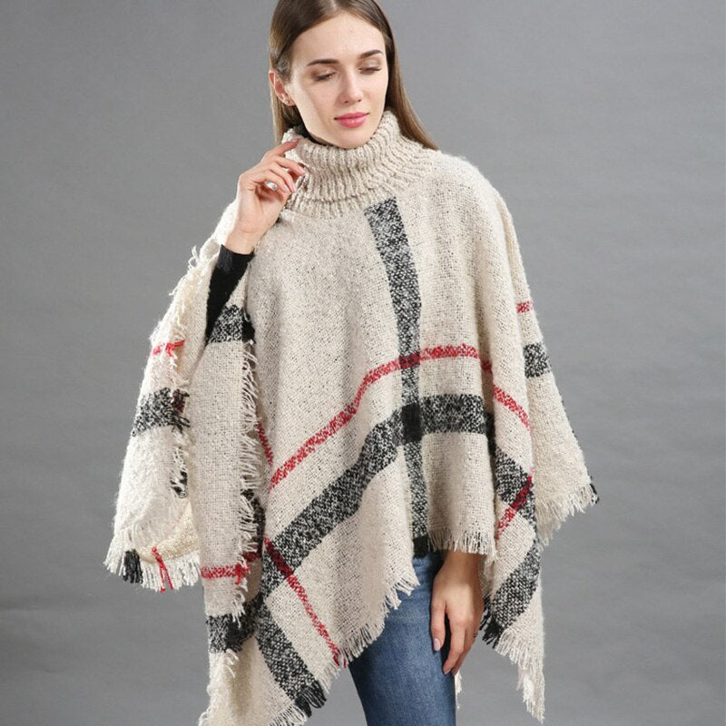 Winterpullover Damen Strickponcho Rollkragen Damenschal Dicke warme Pullover und Pullover Poncho und Capes