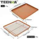TEENRA Copper Baking Tray Oil Frying Baking Pan Non-stick Chips Basket Baking Dish Grill Mesh Kitchen Tools