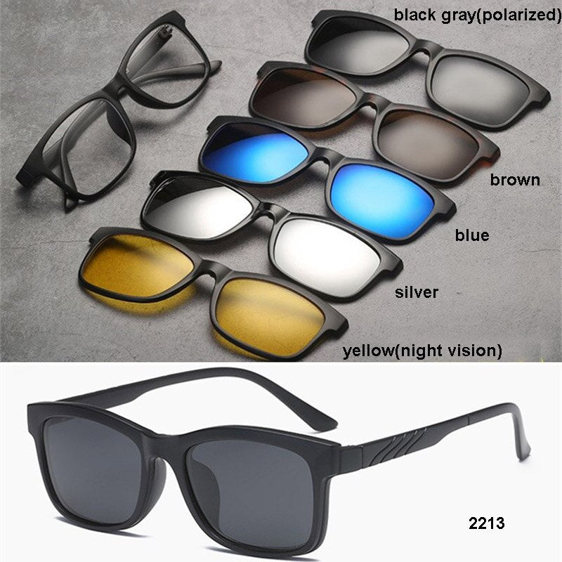 5+1 Anzug Fashion Clip On Sonnenbrille Damen Rahmen Clips Magnetische Sonnenbrille Magnet Brille Herren Clip Brille 6 in 1