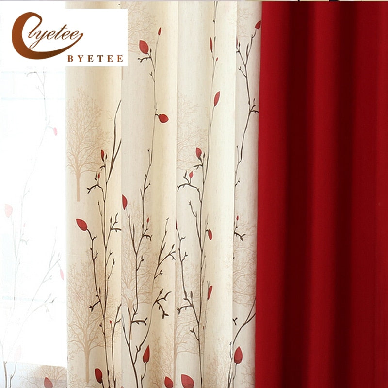 {byetee} Faux Cotton Linen Cortina Moderna Rústica Roja Costura Sala Cortinas Telas Cocina Puerta Cortinas Cortinas